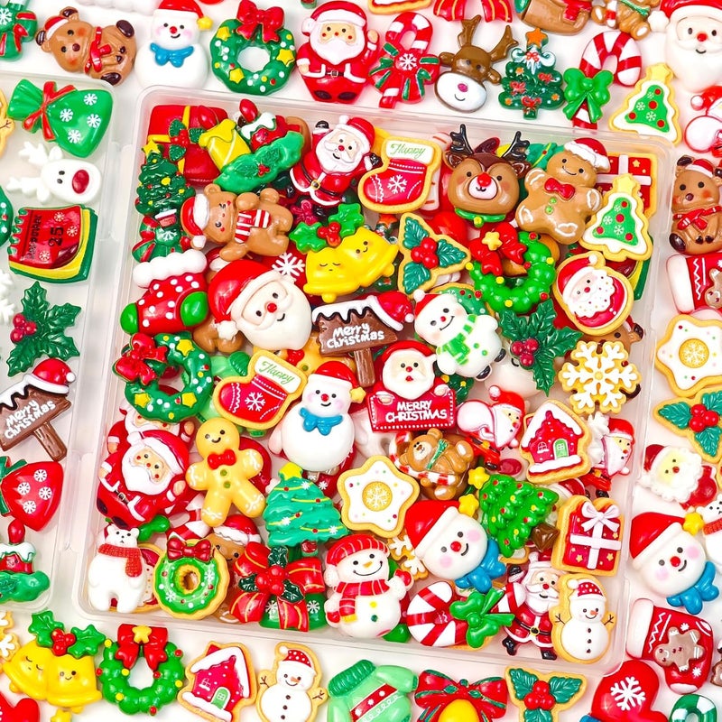 Feivando 120 Pcs Christmas Resin Flatback Charms for Crafts Mini Xmas Embellishments Decoration for Holiday DIY Craft Phone Cases Scrapbook Supplies - Image 1